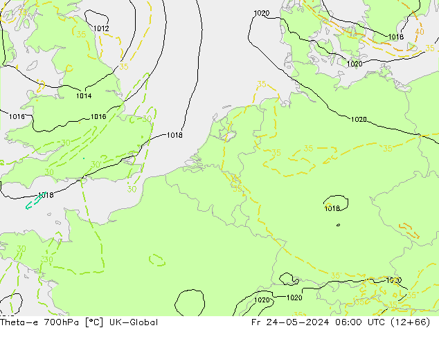Theta-e 700hPa UK-Global ven 24.05.2024 06 UTC