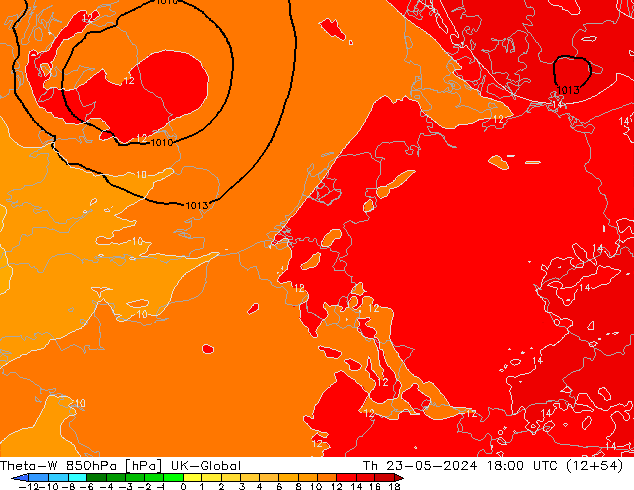 Theta-W 850hPa UK-Global jeu 23.05.2024 18 UTC