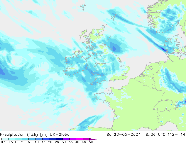 Precipitación (12h) UK-Global dom 26.05.2024 06 UTC