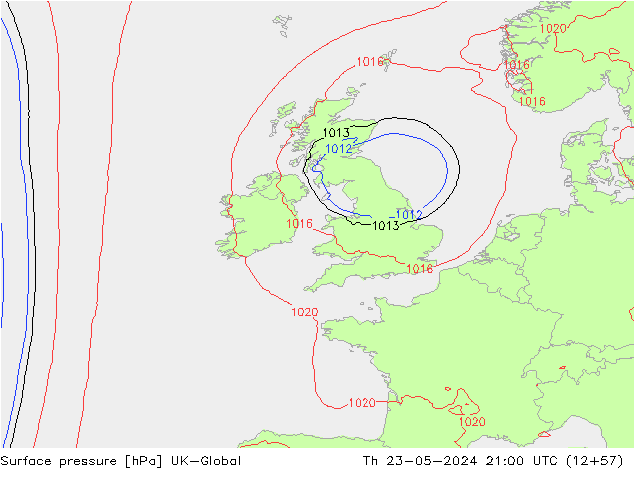 Atmosférický tlak UK-Global Čt 23.05.2024 21 UTC