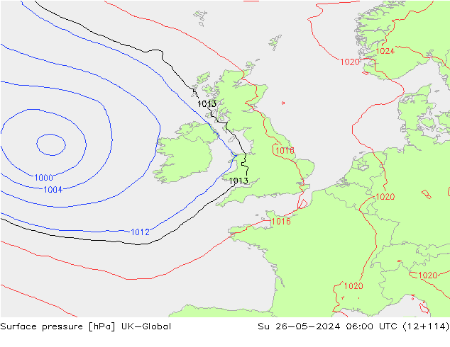 Luchtdruk (Grond) UK-Global zo 26.05.2024 06 UTC