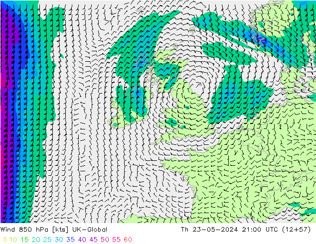 wiatr 850 hPa UK-Global czw. 23.05.2024 21 UTC