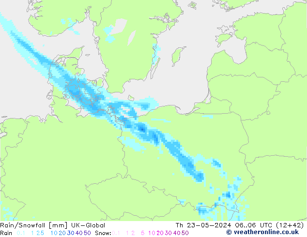 Rain/Snowfall UK-Global Th 23.05.2024 06 UTC