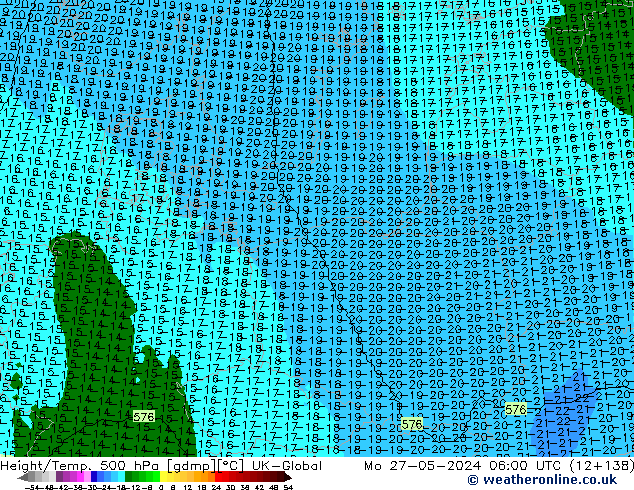 Yükseklik/Sıc. 500 hPa UK-Global Pzt 27.05.2024 06 UTC