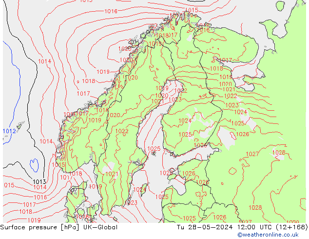 Surface pressure UK-Global Tu 28.05.2024 12 UTC