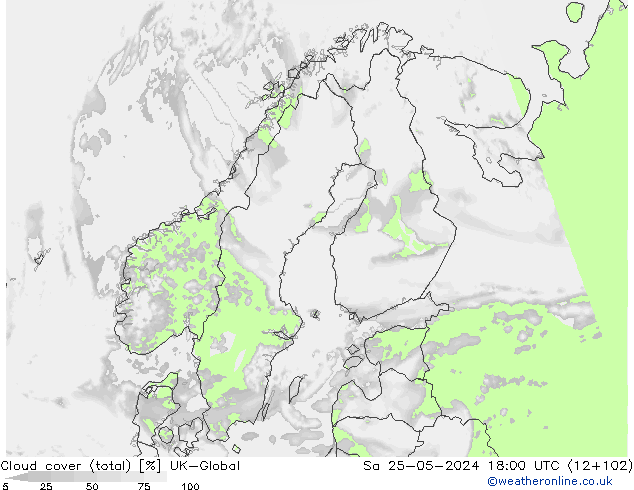 zachmurzenie (suma) UK-Global so. 25.05.2024 18 UTC