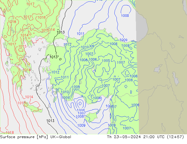 Surface pressure UK-Global Th 23.05.2024 21 UTC
