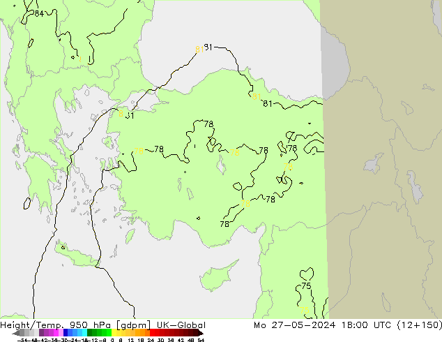 Height/Temp. 950 hPa UK-Global Mo 27.05.2024 18 UTC