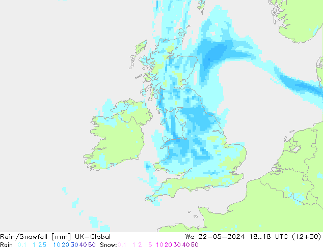Rain/Snowfall UK-Global mer 22.05.2024 18 UTC