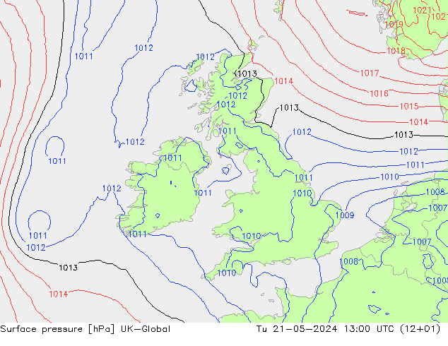 Atmosférický tlak UK-Global Út 21.05.2024 13 UTC