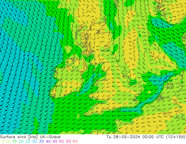 Surface wind UK-Global Út 28.05.2024 00 UTC