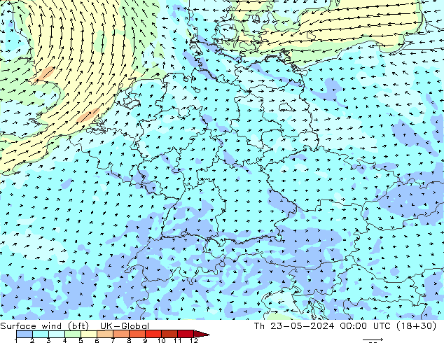 Bodenwind (bft) UK-Global Do 23.05.2024 00 UTC