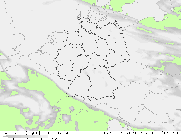 Bewolking (Hoog) UK-Global di 21.05.2024 19 UTC