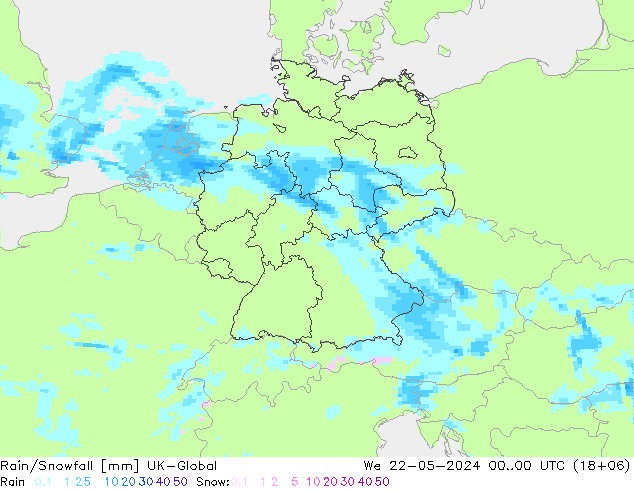 Rain/Snowfall UK-Global 星期三 22.05.2024 00 UTC