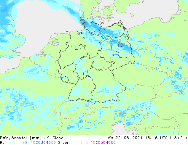 Rain/Snowfall UK-Global Qua 22.05.2024 15 UTC