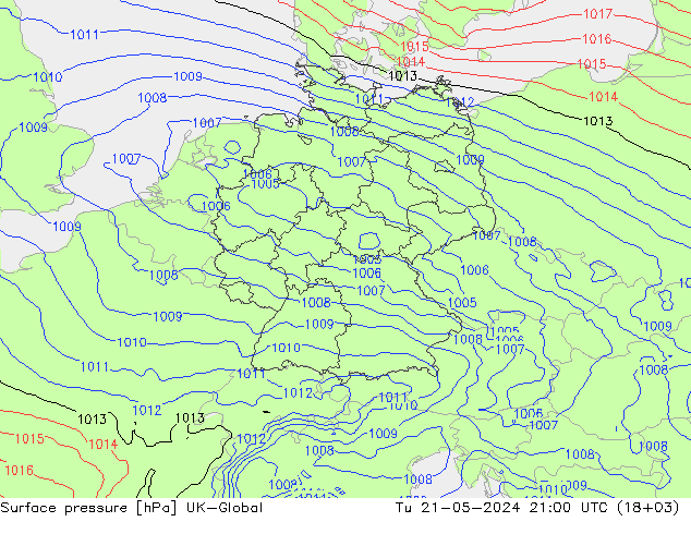 地面气压 UK-Global 星期二 21.05.2024 21 UTC