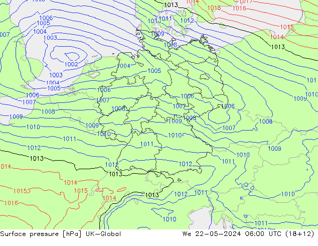 Atmosférický tlak UK-Global St 22.05.2024 06 UTC