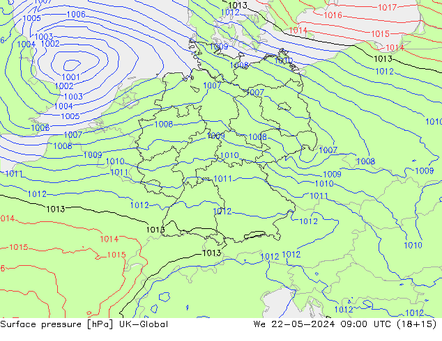 pression de l'air UK-Global mer 22.05.2024 09 UTC