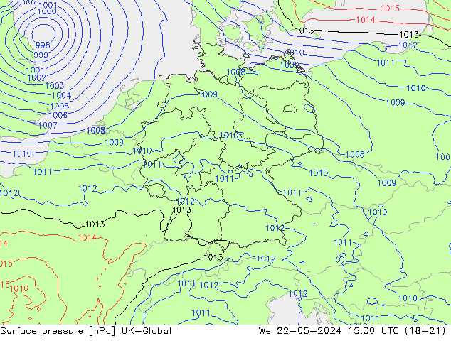 Luchtdruk (Grond) UK-Global wo 22.05.2024 15 UTC