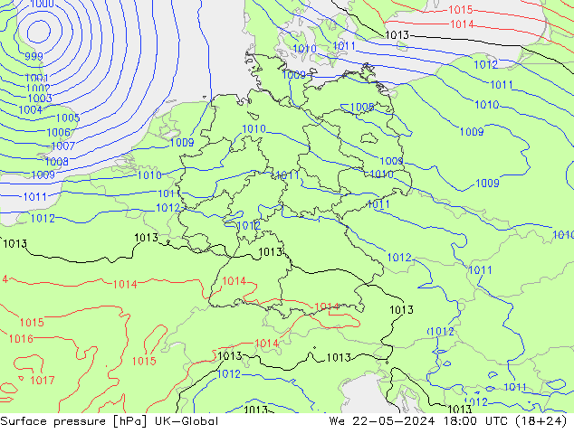 地面气压 UK-Global 星期三 22.05.2024 18 UTC