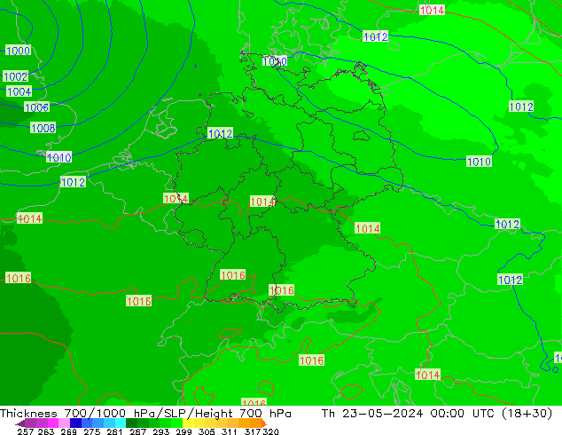 Thck 700-1000 hPa UK-Global Th 23.05.2024 00 UTC