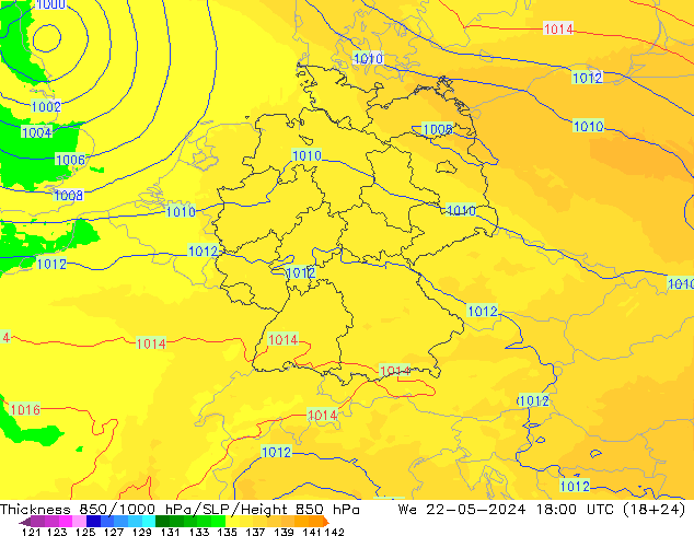 Thck 850-1000 hPa UK-Global We 22.05.2024 18 UTC