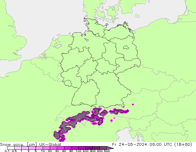 Snow accu. UK-Global Fr 24.05.2024 06 UTC