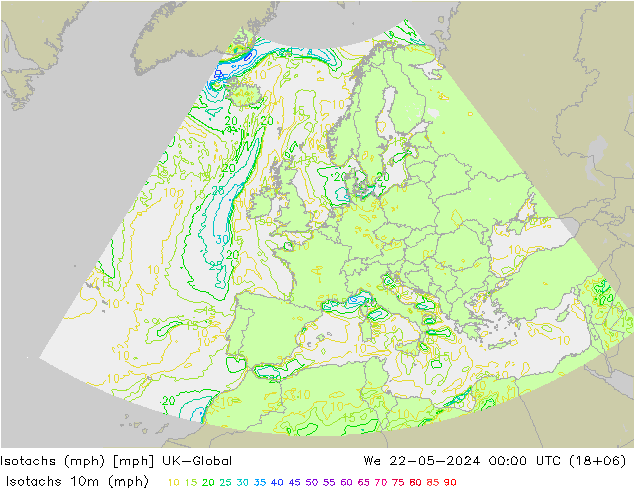 Isotachen (mph) UK-Global wo 22.05.2024 00 UTC
