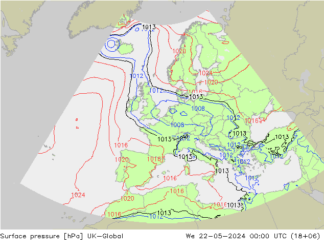 pressão do solo UK-Global Qua 22.05.2024 00 UTC