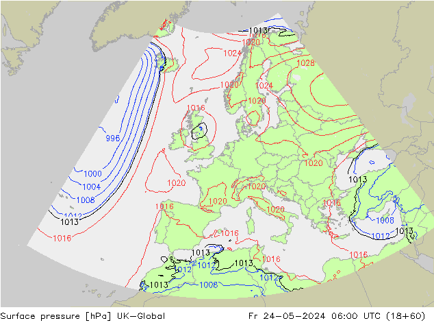 Surface pressure UK-Global Fr 24.05.2024 06 UTC