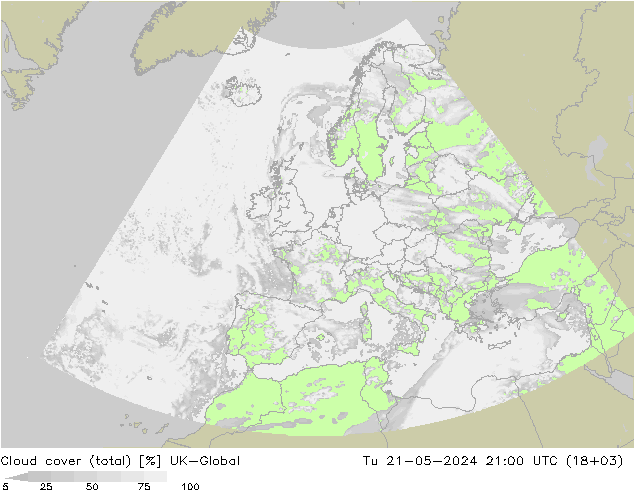 Nubes (total) UK-Global mar 21.05.2024 21 UTC
