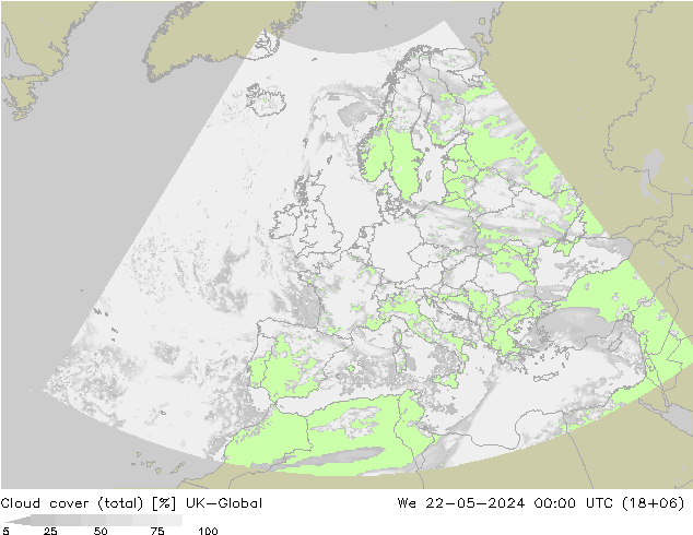 Cloud cover (total) UK-Global St 22.05.2024 00 UTC