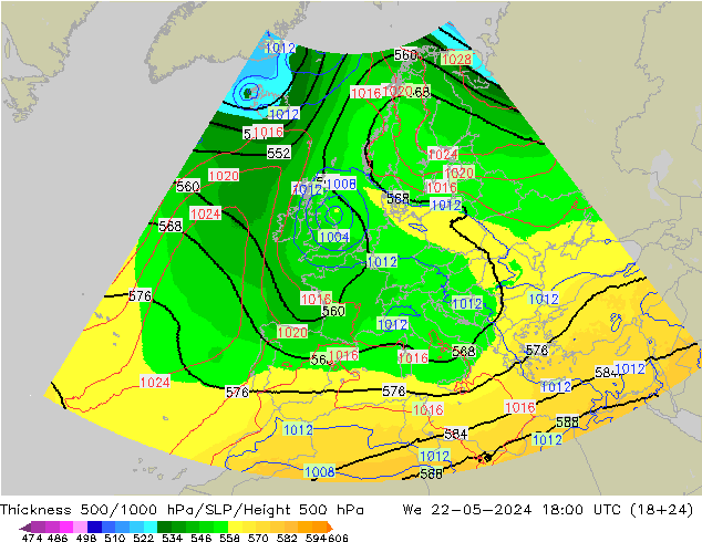 Thck 500-1000hPa UK-Global mer 22.05.2024 18 UTC