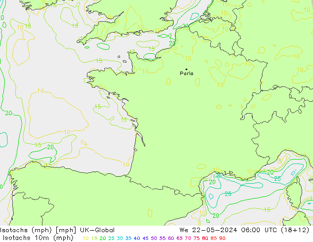 Eşrüzgar Hızları mph UK-Global Çar 22.05.2024 06 UTC