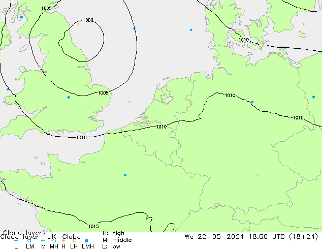 Cloud layer UK-Global 星期三 22.05.2024 18 UTC