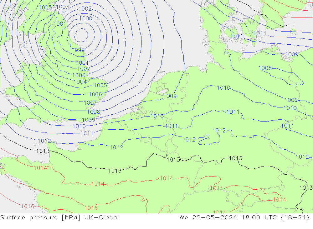 地面气压 UK-Global 星期三 22.05.2024 18 UTC