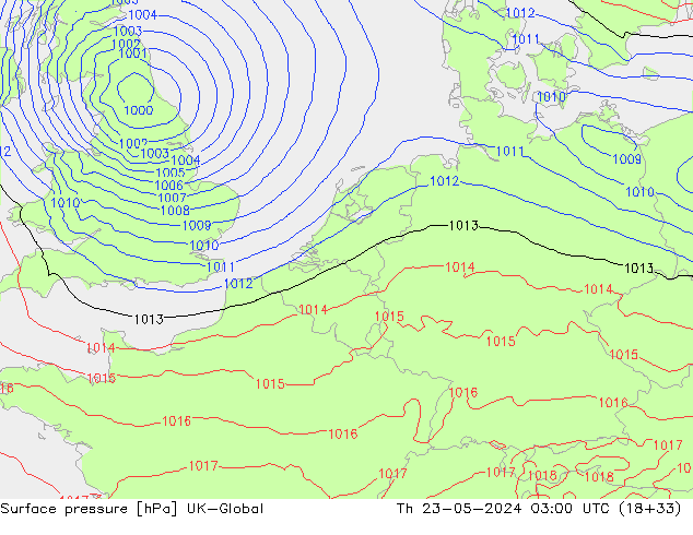 Atmosférický tlak UK-Global Čt 23.05.2024 03 UTC
