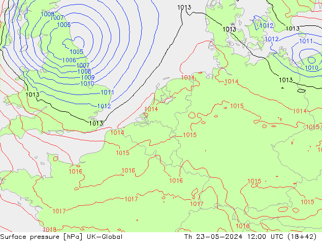 Atmosférický tlak UK-Global Čt 23.05.2024 12 UTC