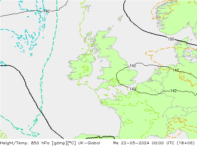 Height/Temp. 850 hPa UK-Global Qua 22.05.2024 00 UTC
