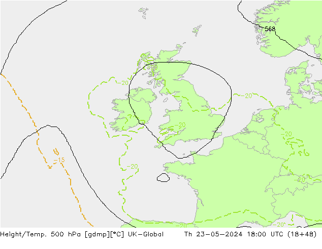 Height/Temp. 500 гПа UK-Global чт 23.05.2024 18 UTC