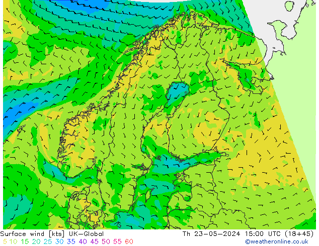 Surface wind UK-Global Th 23.05.2024 15 UTC