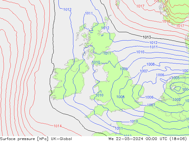 pression de l'air UK-Global mer 22.05.2024 00 UTC