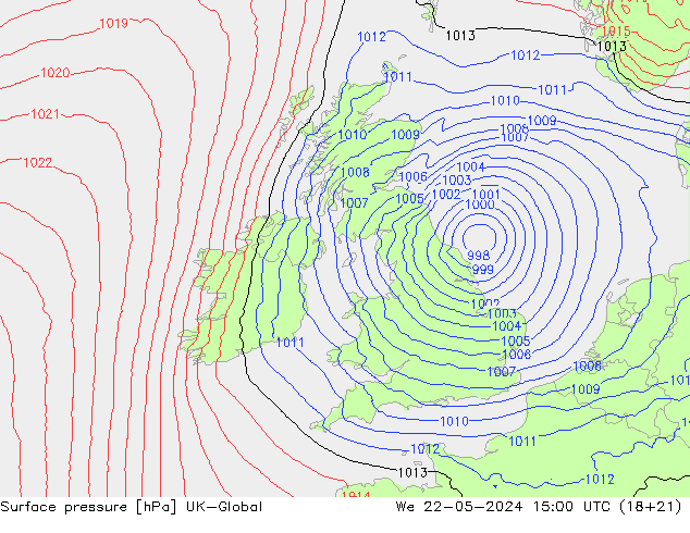 Atmosférický tlak UK-Global St 22.05.2024 15 UTC