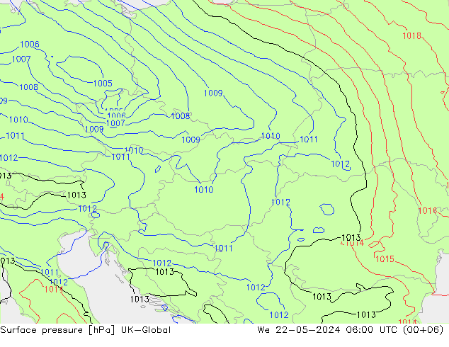 Luchtdruk (Grond) UK-Global wo 22.05.2024 06 UTC