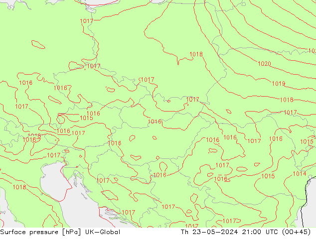 Surface pressure UK-Global Th 23.05.2024 21 UTC