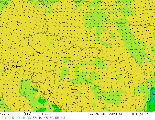 Vento 10 m UK-Global Dom 26.05.2024 00 UTC