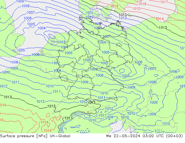 地面气压 UK-Global 星期三 22.05.2024 03 UTC