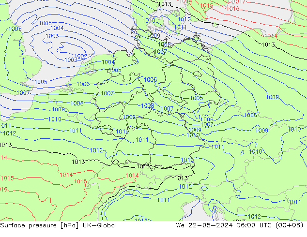 地面气压 UK-Global 星期三 22.05.2024 06 UTC