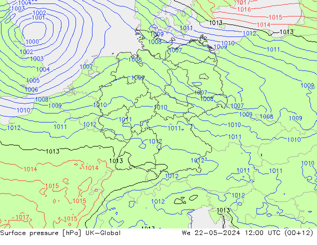 Luchtdruk (Grond) UK-Global wo 22.05.2024 12 UTC