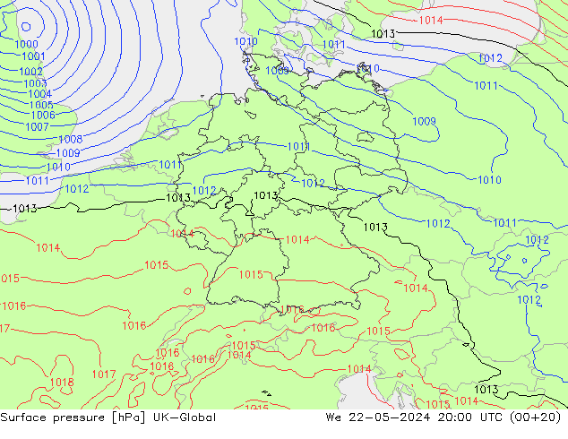 Surface pressure UK-Global We 22.05.2024 20 UTC